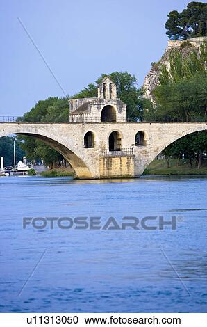 Stock Image - St. Benezet's Bridge over Rhone River, Avignon, Provence-Alpes-Cote d'Azur, France. Fotosearch