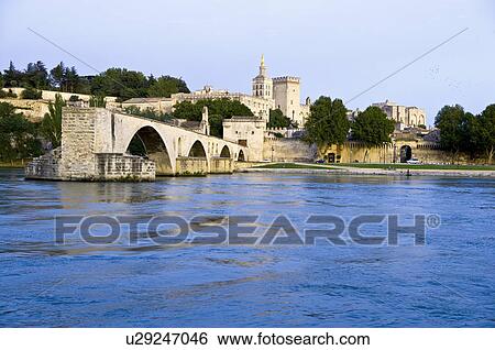 Stock Photograph - St. Benezet's Bridge over Rhone River, Avignon, Provence-Alpes-Cote d'Azur, France. Fotosearch