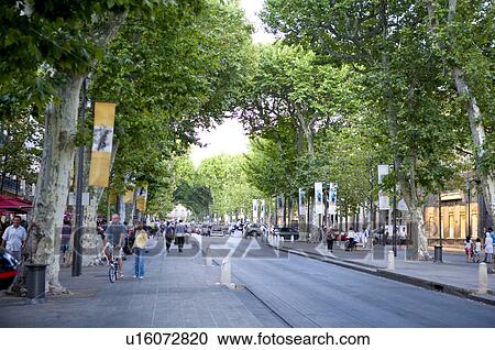 Stock Image - Cours Mirabeau in Aix-en-Provence, Provence-Alpes-Cote d'Azur, France. Fotosearch