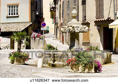 Stock Photo - Fountain in Plateau De Valensole, Provence-Alpes-Cote d'Azur, France. Fotosearch