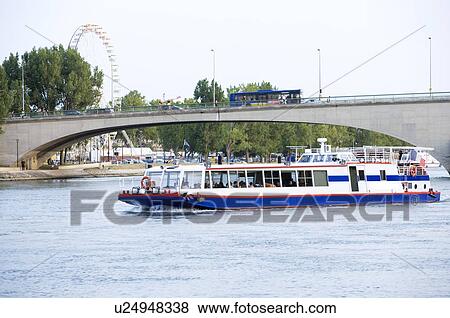 Stock Photo - Rhone River, Cruise Ship in Avignon, Provence-Alpes-Cote d'Azur, France. Fotosearch