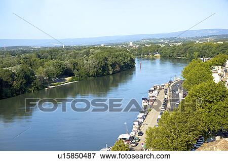 Stock Photo - Rhone River in Avignon, Provence-Alpes-Cote d'Azur, France. Fotosearch