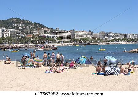 Stock Image - Beach and Coastline in Cannes, Provence-Alpes-Cote d'Azur, France, Europe. Fotosearch