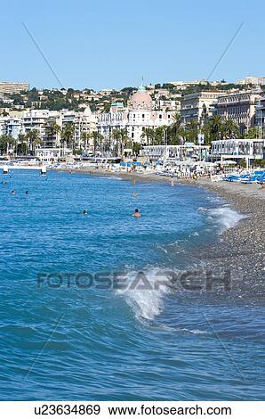 Beach and Coastline in Nice, Provence-Alpes-Cote d'Azur, France, Europe View Large Photo Image Stock Photo - Beach and Coastline in Nice, Provence-Alpes-Cote d'Azur, France, Europe. Fotosearch