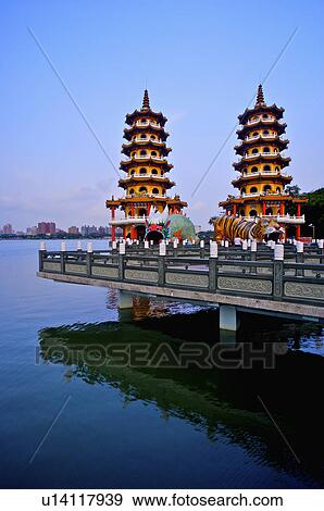 Taiwan, Kaohsiung, Zuoying, Dragon and Tiger Pagodas, Lotus Pond View Large Photo Image Stock Photo - Taiwan, Kaohsiung, Zuoying, Dragon and Tiger Pagodas, Lotus Pond. Fotosearch