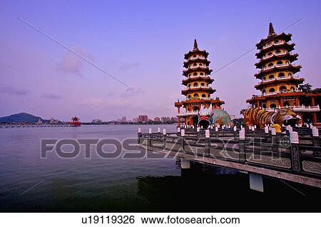 Taiwan, Kaohsiung, Zuoying, Dragon and Tiger Pagodas, Lotus Pond View Large Photo Image Stock Photograph - Taiwan, Kaohsiung, Zuoying, Dragon and Tiger Pagodas, Lotus Pond. Fotosearch