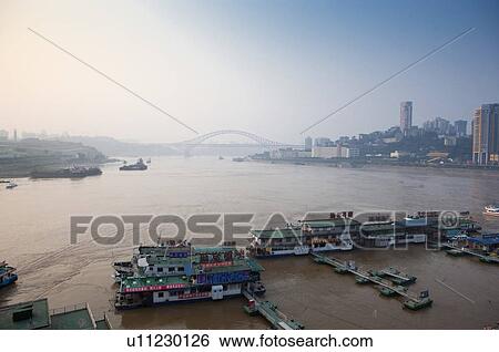 China, Chongqing, Convergence Of Two Rivers, Chaotianmen Pier View Large Photo Image Stock Photograph - China, Chongqing, Convergence Of Two Rivers, Chaotianmen Pier. Fotosearch