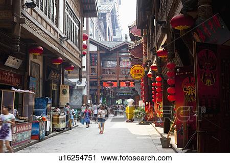 Stock Image - China, Chongqing, Hongyadong, Foreigners Street. Fotosearch