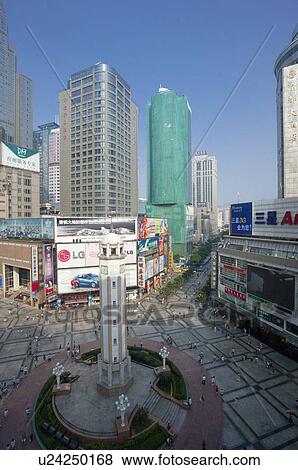 China, Chongqing, Jiefang Monument, Commercial Street View Large Photo Image Stock Photo - China, Chongqing, Jiefang Monument, Commercial Street. Fotosearch