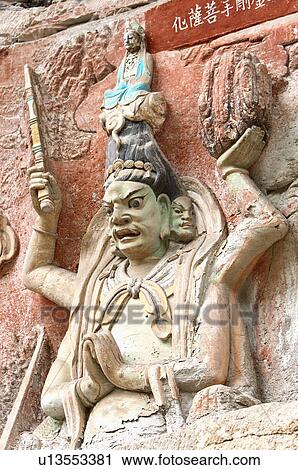 Image of the Great Vidyarajas, The Dazu Rock Carvings, Chongqing, China View Large Photo Image Stock Image - Image of the Great Vidyarajas, The Dazu Rock Carvings, Chongqing, China. Fotosearch