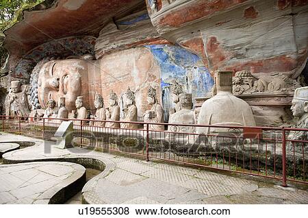 Sakyamuni Entering Nirvana in Chongqing, The Dazu Rock Carvings, China View Large Photo Image Stock Photo - Sakyamuni Entering Nirvana in Chongqing, The Dazu Rock Carvings, China. Fotosearch
