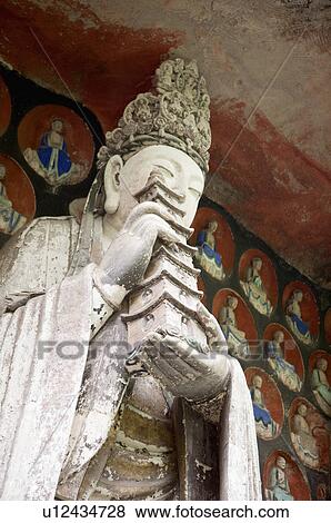 Stock Photo - Statue of Manjusri Bodhisattva, The Dazu Rock Carvings, Chongqing, China. Fotosearch