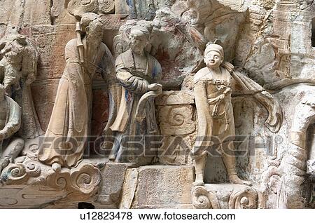 Stock Photo - Stone Carving of A Story from the Scripture on the Kindness of Parents in Chongqing, The Dazu Rock Carvings, China. Fotosearch