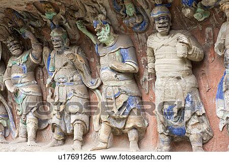 Stone Carving of Eight Temple Guardians, The Dazu Rock Carvings, Chongqing, China View Large Photo Image Stock Photography - Stone Carving of Eight Temple Guardians, The Dazu Rock Carvings, Chongqing, China. Fotosearch