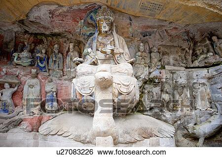 Stock Photograph - Stone Carving of the Mayurasanasutra, The Dazu Rock Carvings, Chongqing, China. Fotosearch