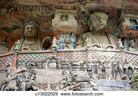 Stock Photo - Stone Carving of "The Voice of Cloud and Thundering", The Dazu Rock Carvings, Chongqing, China. Fotosearch