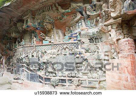 Stone Carving, "The Voice of Cloud and Thundering", The Dazu Rock Carvings, Chongqing, China View Large Photo Image Stock Image - Stone Carving, "The Voice of Cloud and Thundering", The Dazu Rock Carvings, Chongqing, China. Fotosearch