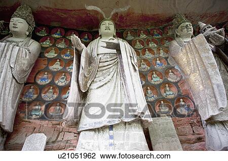 Three Saints of the Avatamsaka School, The Dazu Rock Carvings, Chongqing, China View Large Photo Image Stock Image - Three Saints of the Avatamsaka School, The Dazu Rock Carvings, Chongqing, China. Fotosearch
