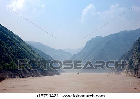 Stock Image - China, Yangtze River, Three Gorges, Xiling Gorge. Fotosearch