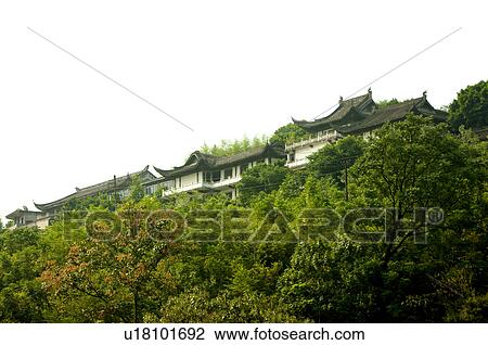 Stock Image - China, Yangtze River, Three Gorges, Qutang Gorge, Fengjie, Baidicheng. Fotosearch