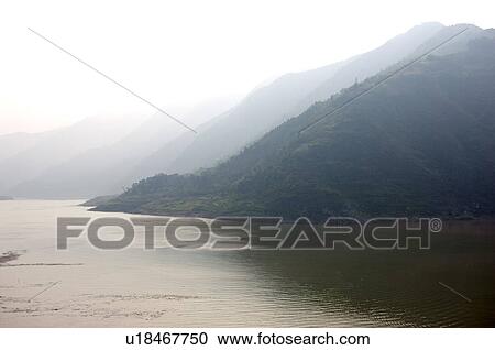 Stock Image - China, Yangtze River, Three Gorges, Qutang Gorge, Fengjie. Fotosearch