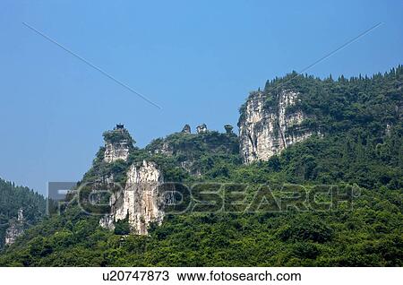 Stock Image - China, Yangtze River, Three Gorges, Xiling Gorge, The Shadow-Play Gorge. Fotosearch
