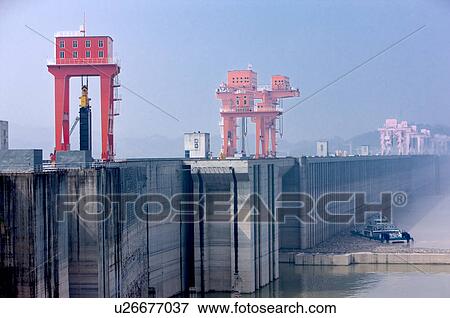 China, Yangtze River, Three Gorges, Three Gorges Dam View Large Photo Image Stock Photo - China, Yangtze River, Three Gorges, Three Gorges Dam. Fotosearch