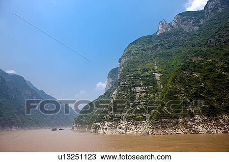 Stock Image - China, Yangtze River, Three Gorges, Wu Gorge, Wushan, Goddess Peak. Fotosearch