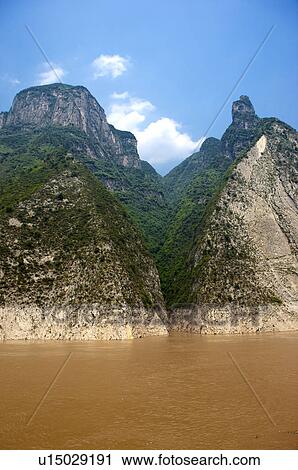 Stock Image - China, Yangtze River, Three Gorges, Wu Gorge. Fotosearch
