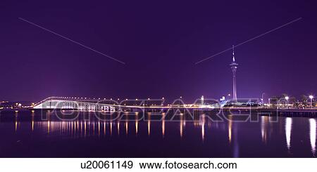 China, Macau, Macau Tower, Macau Taipa Bridge View Large Photo Image Stock Photo - China, Macau, Macau Tower, Macau Taipa Bridge. Fotosearch
