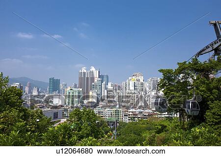 Stock Image - China, Macou, Overhead Cable Car. Fotosearch