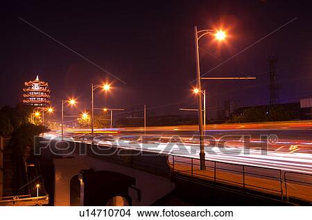 China, Hubei Province, Wuhan, Wuchang, Yellow Crane Tower, Nightlife View Large Photo Image Picture - China, Hubei Province, Wuhan, Wuchang, Yellow Crane Tower, Nightlife. Fotosearch