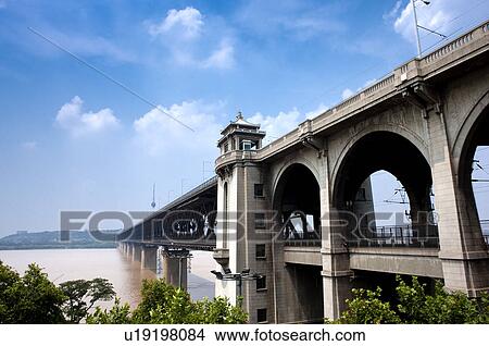 Picture - China, Hubei Province, Wuhan, Wuchang, Wuhan Yangtze River Bridge. Fotosearch
