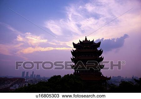 Stock Image - China, Hubei Province, Wuhan, Wuchang, Yellow Crane Tower. Fotosearch