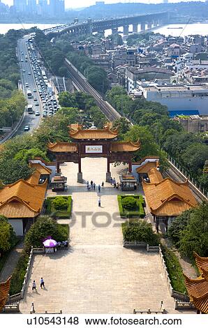 China, Hubei Province, Wuhan, Wuchang, Yellow Crane Tower, Aerial View View Large Photo Image Stock Photo - China, Hubei Province, Wuhan, Wuchang, Yellow Crane Tower, Aerial View. Fotosearch