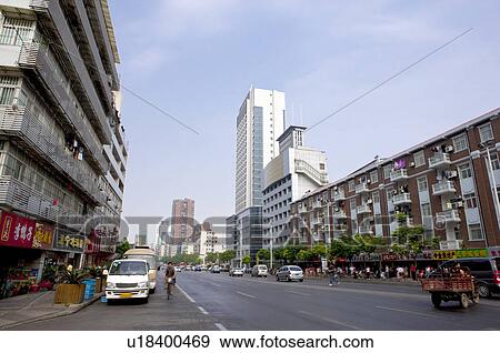 Stock Photo - China, Hubei Province, Wuhan, Wuchang, City Street. Fotosearch