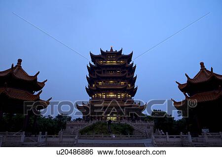 China, Hubei Province, Wuhan, Wuchang, Yellow Crane Tower, Nightlife View Large Photo Image Stock Photograph - China, Hubei Province, Wuhan, Wuchang, Yellow Crane Tower, Nightlife. Fotosearch