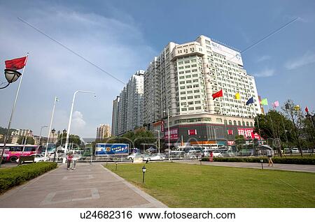 Stock Photograph - China, Hubei Province, Wuhan, Wuchang, City Street. Fotosearch