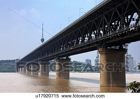 Stock Photography - China, Hubei Province, Wuhan, Wuchang, Wuhan Yangtze River Bridge. Fotosearch