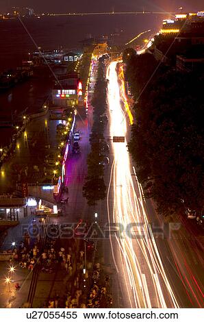 Stock Photography - China, Hubei Province, Wuhan, Wuchang, Nightlife. Fotosearch