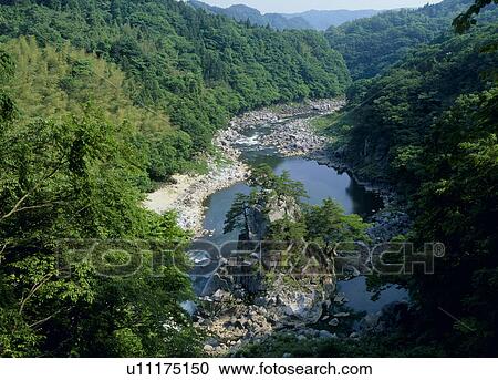 Stock Image - Abukuma River, Fukushima, Fukushima, Japan. Fotosearch