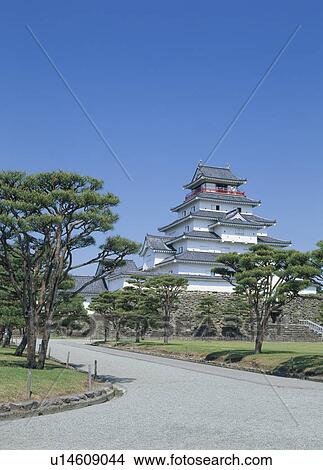 Picture - Aizuwakamatsu Castle, Aizuwakamatsu, Fukushima, Japan. Fotosearch