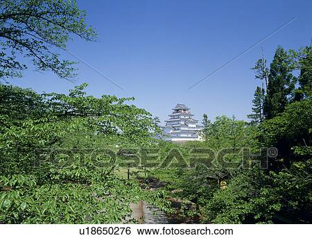 Stock Photograph - Aizuwakamatsu Castle, Aizuwakamatsu, Fukushima, Japan. Fotosearch