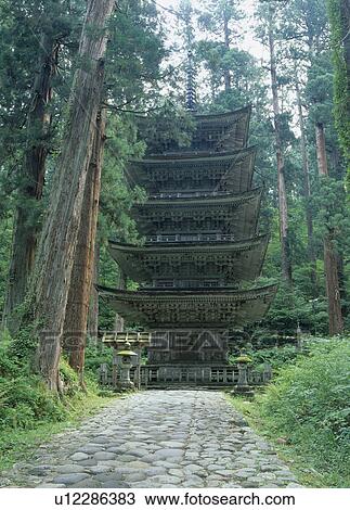 Stock Image - Five-story Pagoda, Tsuruoka, Yamagata, Japan. Fotosearch