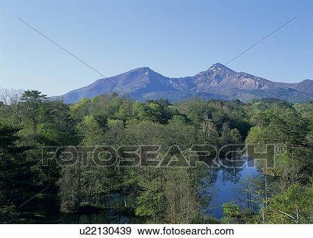 Nakase-numa Pond and Mount Bandai, Kitashiobara, Fukushima, Japan View Large Photo Image Stock Photo - Nakase-numa Pond and Mount Bandai, Kitashiobara, Fukushima, Japan. Fotosearch