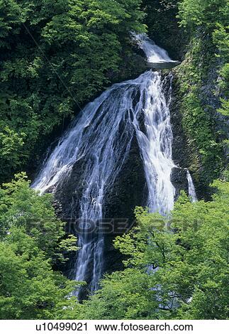 Stock Image - Nanatsu-taki Falls, Tsuruoka, Yamagata, Japan. Fotosearch