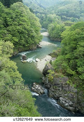 Stock Photo - Tama River, Oguni, Yamagata, Japan. Fotosearch