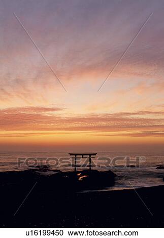 Stock Image - Rising Sun at Oarai Coast, Oarai, Ibaraki, Japan. Fotosearch