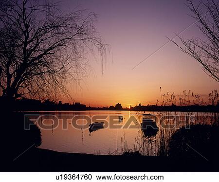 Stock Image - Sunrise at Lake Senba, Mito, Ibaraki, Japan. Fotosearch