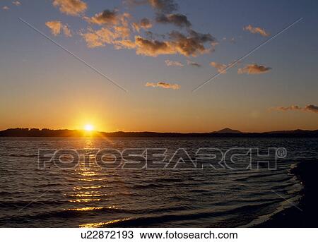 Stock Image - Sunset at Lake Hinuma, Ibaraki, Ibaraki, Japan. Fotosearch